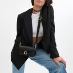 Bolso de hombro Coach Tabby atigrado estructurado CY201 B4 BK cuero de guijarro pulido color negro