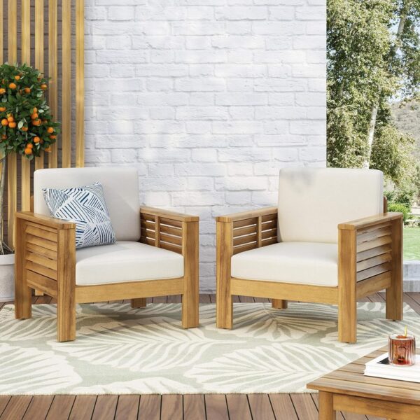 Juego de Sillas Merax Patio Furniture Set Madera de Acacia con Cojines 2 Piezas Beige