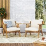 Juego de 2 Sillas de Madera de Acacia para Exteriores Merax Patio Furniture Set con Cojines Acabado de Teca Color Beige