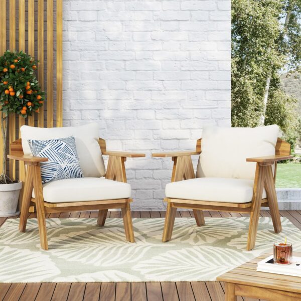 Juego de 2 Sillas de Madera de Acacia para Exteriores Merax Patio Furniture Set con Cojines Acabado de Teca Color Beige