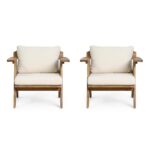 Juego de 2 Sillas de Madera de Acacia para Exteriores Merax Patio Furniture Set con Cojines Acabado de Teca Color Beige