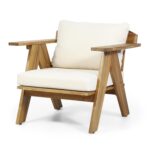 Juego de 2 Sillas de Madera de Acacia para Exteriores Merax Patio Furniture Set con Cojines Acabado de Teca Color Beige