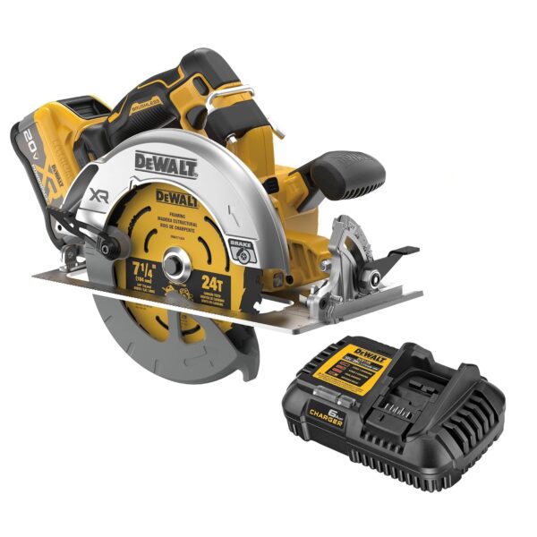 DEWALT Kit de sierra circular inalámbrica sin escobillas de 20 V MAX XR de 7-1/4 pulgadas con batería y cargador (DCS590