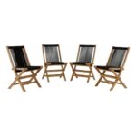 Juego de 4 Sillas Plegables Modway Vienna EEI-6807-NAT-BLK Madera de Teca Color Negro Natural con Asiento de Cuerda de N