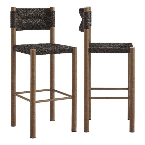 Juego de 2 Taburetes de Bar Modway Parkland Ratán Nogal Altura de Barra 43.5 Pulgadas