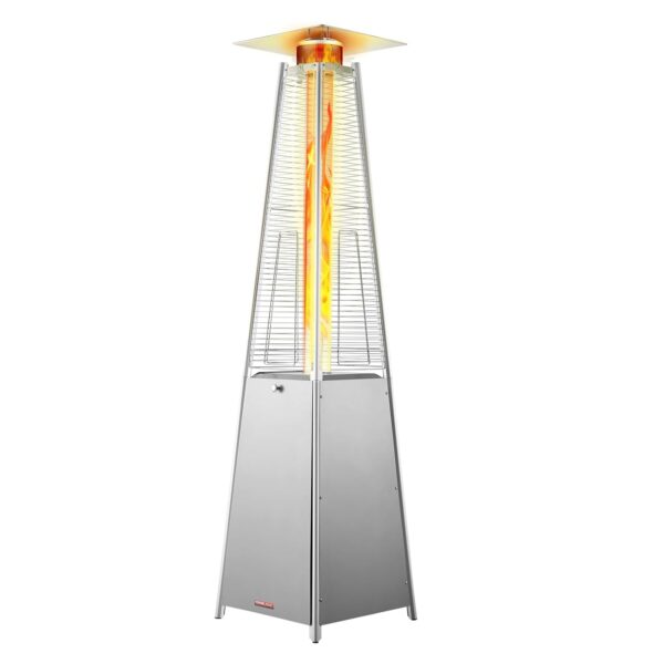 Calentador de Patio VEVOR PYRAMID SQUARE 48000 BTU con Ruedas Tubo de Vidrio de Cuarzo Acero Inoxidable Plateado