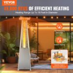 Calentador de Patio VEVOR PYRAMID SQUARE 48000 BTU con Ruedas Tubo de Vidrio de Cuarzo Acero Inoxidable Plateado