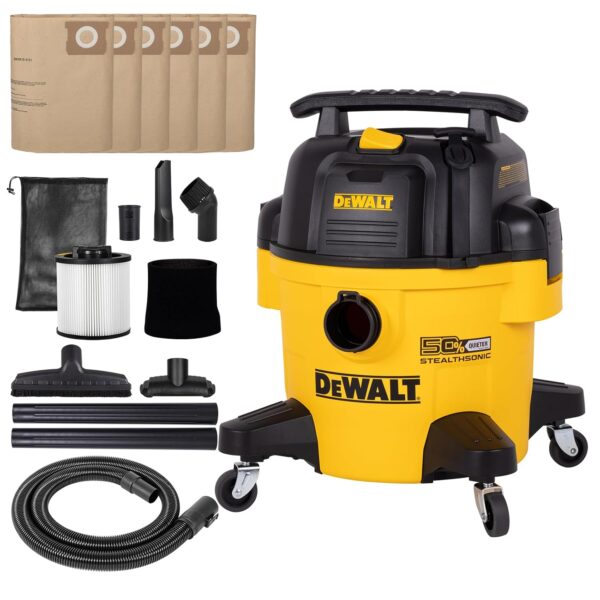 DEWALT Aspiradora Stealthsonic de 6 galones para tienda húmeda y seca, aspiradora HP de 5 picos con succión potente, asp