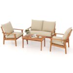 Juego de Muebles de Patio Tangkula 72977-WH 4 Piezas Madera de Acacia Natural