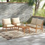 Juego de Muebles de Patio Tangkula 72977-WH 4 Piezas Madera de Acacia Natural