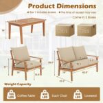 Juego de Muebles de Patio Tangkula 72977-WH 4 Piezas Madera de Acacia Natural