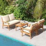 Juego de Muebles de Patio Tangkula 72977-WH 4 Piezas Madera de Acacia Natural