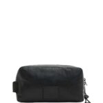 Bolsa de Baño AllSaints Kobe M282XB Piel Negra para Hombre con Cierre de Cremallera