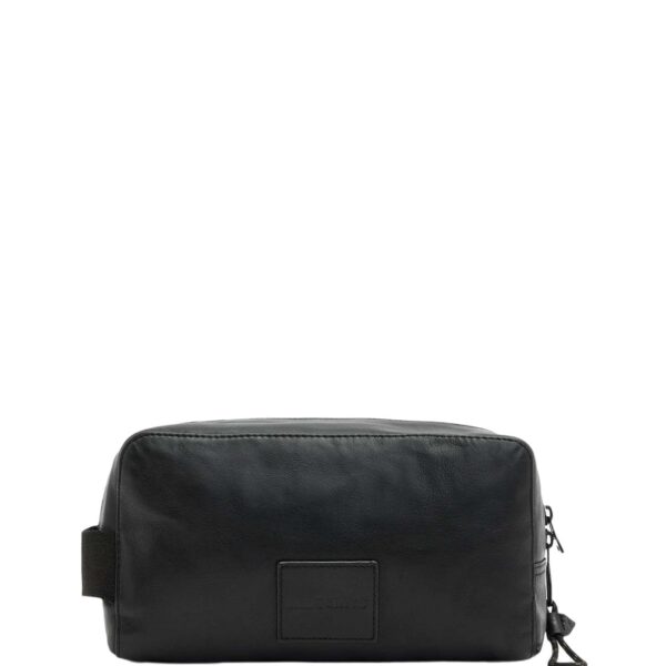 Bolsa de Baño AllSaints Kobe M282XB Piel Negra para Hombre con Cierre de Cremallera