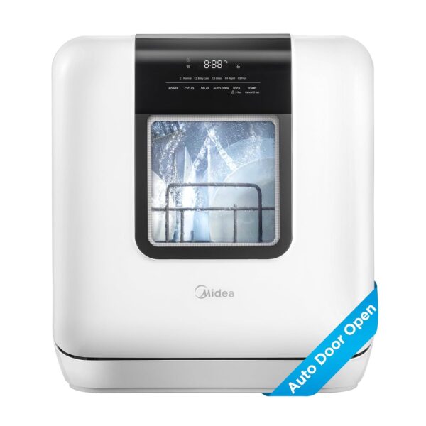 Midea MDC17P2DWW Lavavajillas portátil para encimera con tanque de agua integrado de 6 L (1.59 G), 5+2 programas, apertu