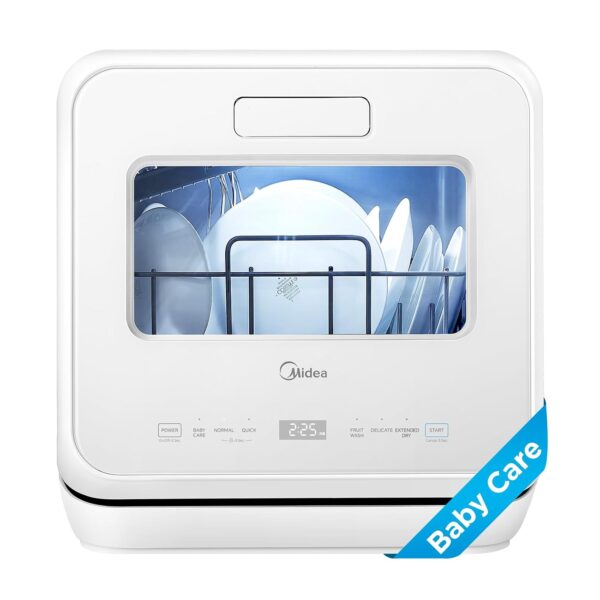 Midea MDC17P4CWW Lavavajillas portátil de mostrador mini de 1.32 galones con tanque de agua incorporado, cuidado de bebé