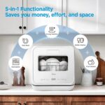 Midea MDC17P4CWW Lavavajillas portátil de mostrador mini de 1.32 galones con tanque de agua incorporado, cuidado de bebé
