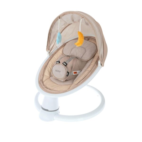 Columpio para Bebé Nuby con Dosel Control Remoto y Aplicación Móvil 5 Niveles de Balanceo 0 a 9 Meses Color Canela