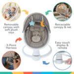 Columpio para Bebé Nuby con Dosel Control Remoto y Aplicación Móvil 5 Niveles de Balanceo 0 a 9 Meses Color Canela