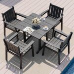 Juego de Comedor al Aire Libre Pamapic 9715 5 Piezas HDPE Gris con Agujero para Sombrilla