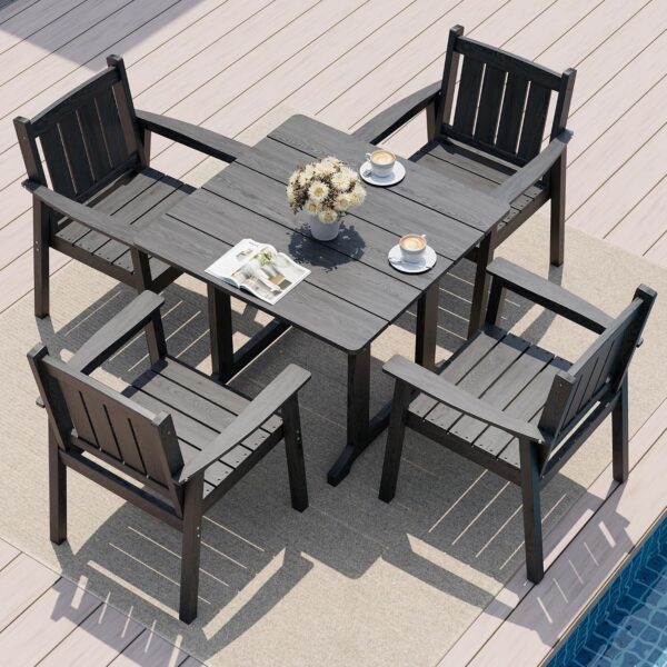 Juego de Comedor al Aire Libre Pamapic 9715 5 Piezas HDPE Gris con Agujero para Sombrilla