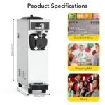 Acekool Máquina de helado de servicio suave de un solo sabor de 1200 W, máquina de helado comercial de 4.7-5.8 galón/hor