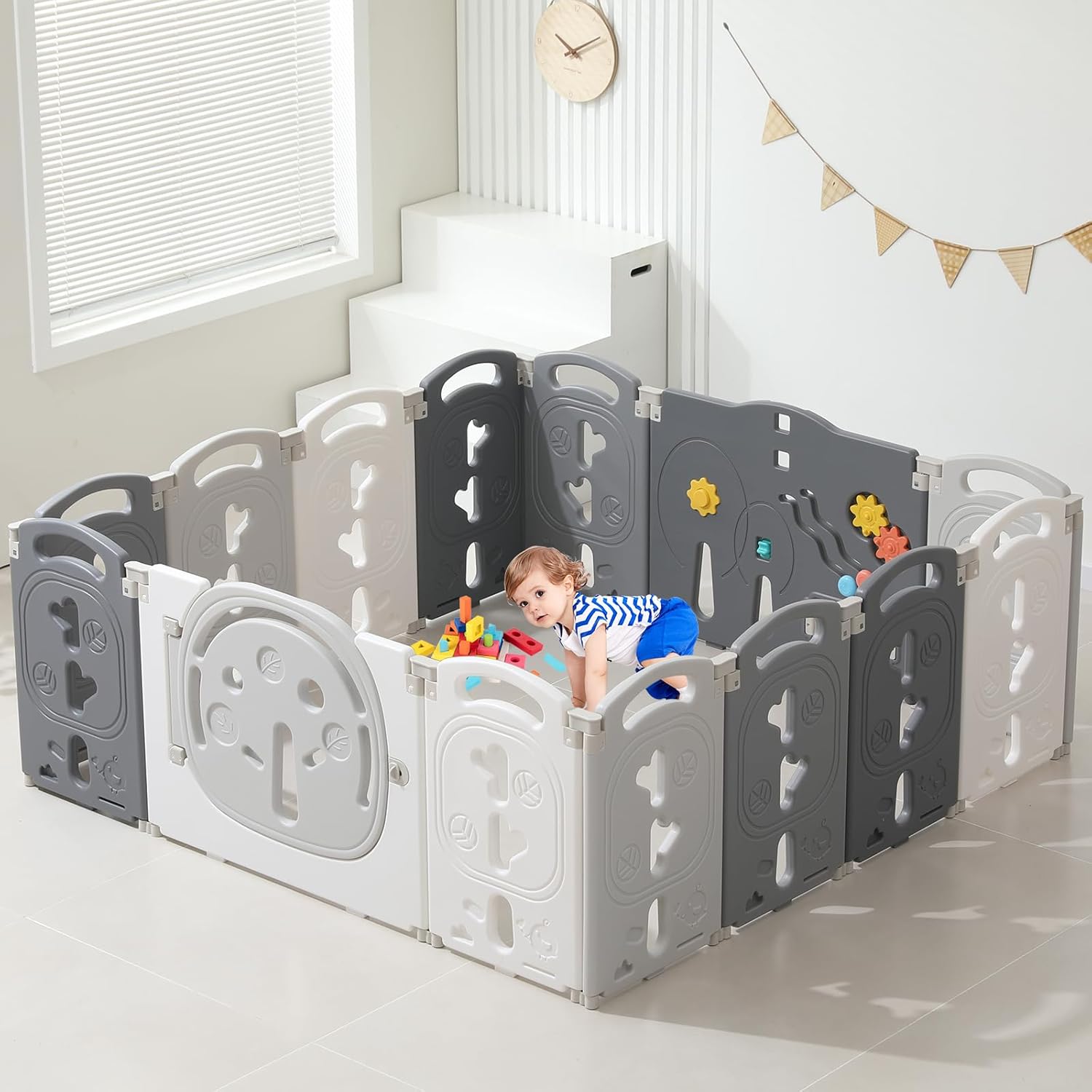 Corralito plegable LulliSpace 14 paneles para bebés y niños pequeños plástico gris uso interior y exterior 25 pies cuadr