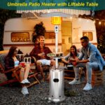 Calentador de Patio GarveeLife PHO_0ZEC6L5Z-XK0718-GL8LeR Propano 48000 BTU Acero Inoxidable con Mesa y Ruedas