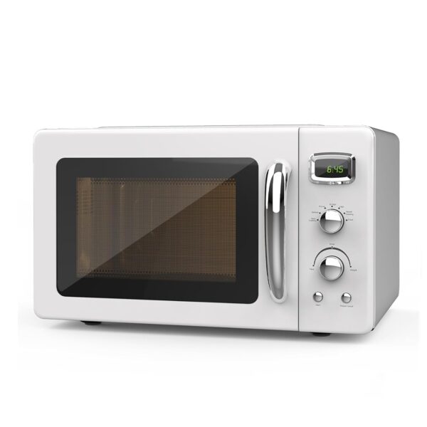 Horno microondas retro para encimera, SIMOE Horno microondas compacto 0.9 pies cúbicos con bloqueo para niños, 5 niveles