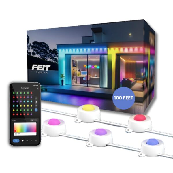 Tira de Luces LED Permanentes para Exteriores Feit Electric Sl100-60/RGBTW/AG 100 pies RGB Blanco Sintonizable WiFi 2.4G