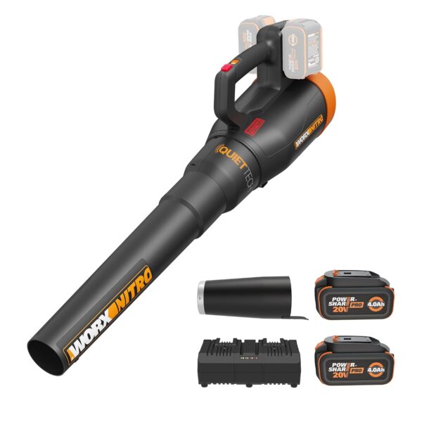 Soplador de Hojas Inalámbrico WORX Nitro WG581.1 40V 530 CFM 180 MPH con 2 Baterías de 4.0 Ah y Cargador
