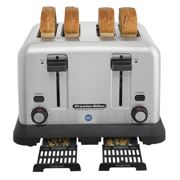 Proctor Silex Commercial Tostadora de 4 ranuras con bandeja para migas, elementos calefactores de larga duración, constr