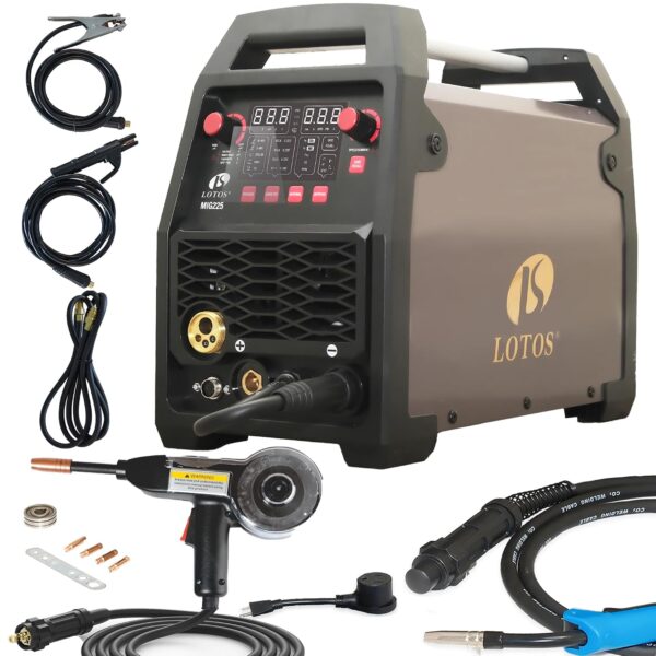 Soldador MIG LOTOS MIG225 225A 110/220V 6 en 1 con Pistola de Carrete MSG096 para Aluminio