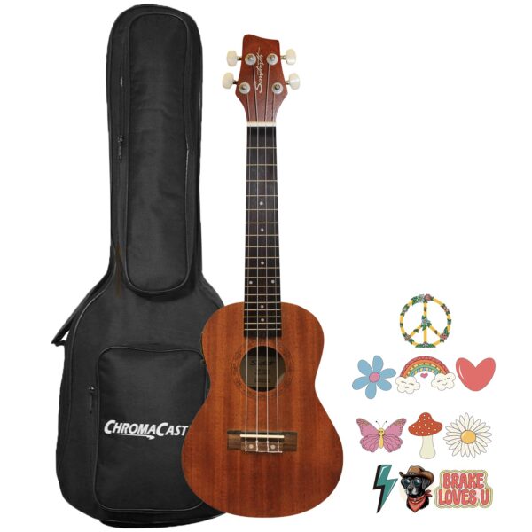 Sawtooth Ukelele eléctrico de concierto de caoba con bolsa de concierto y Fishman KUL-101 Preamplificador/afinador incor