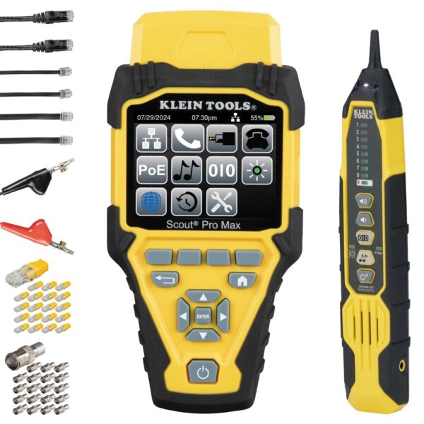 Klein Tools 80179 Scout Pro Max - Juego de probadores VDV, probador de cables de red con sonda de rastreo remoto y digit