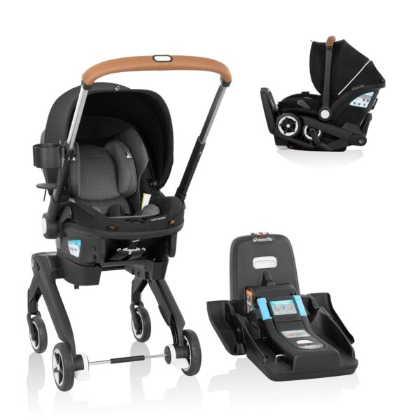 Silla de coche y cochecito combo Evenflo Gold Shyft DualRide Gris Piedra Lunar con almacenamiento Carryall y toldo exten