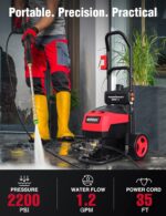 Lavadora Eléctrica a Presión PowerSmart DB1001 2200 PSI 1.2 GPM Tanque de Jabón Incorporado Varita de Metal Rojo y Negro