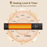 Calentador de Patio Infrarrojo BIESQYA Modelo 1 1500W Montado en Pared 9 Niveles de Calor Control Remoto Temporizador 9