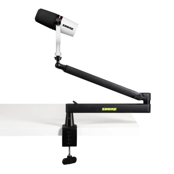 Micrófono Shure MV7PLW con Brazo de Montaje SH-BROADCAST2 Panel Táctil LED Denoiser en Tiempo Real