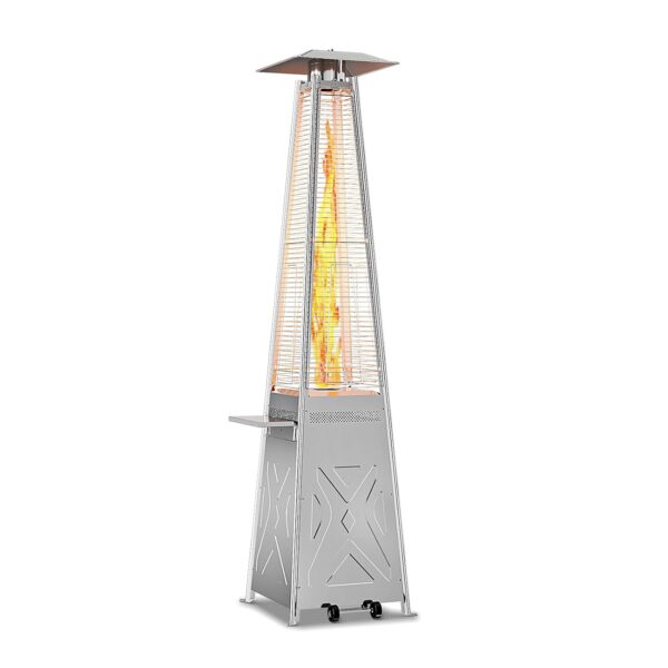 Calentador de Patio Piramidal GarveeLife SX-QQL-QNQTX 48000 BTU Propano Acero Inoxidable con Ruedas Color Plateado
