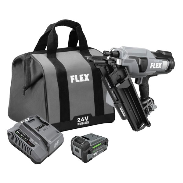 FLEX Kit de clavadora de 30° sin escobillas de 24 V, tiempo de rampa cero, 3 clavos/segundo, ideal para enmarcar, revest