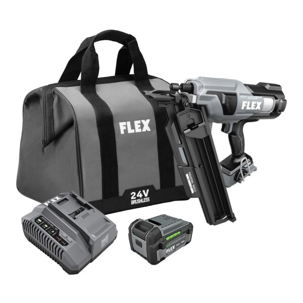 FLEX Kit de clavadora de 21° sin escobillas de 24 V, tiempo de rampa cero, 3 clavos/segundo, ideal para enmarcar, revest