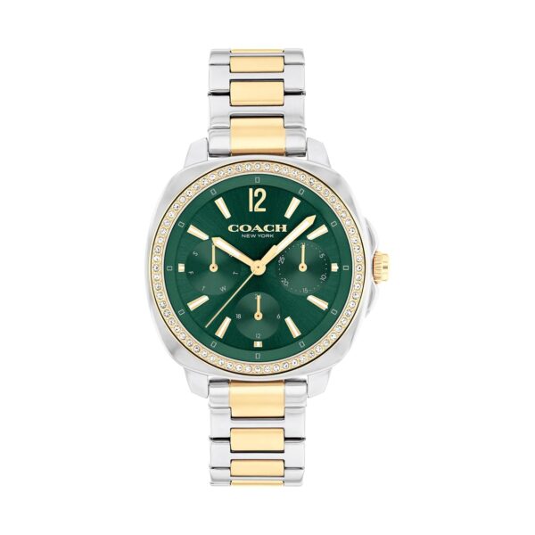 Reloj Coach Kitt 14504394 Multifunción Cuarzo Mujer Acero Inoxidable Dos Tonos Esfera Verde 34mm