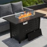 Mesa de Fuego para Patio GarveeLife PHO_160Y 44 Pulgadas 48000 BTU Gas Propano Rectangular Metal con Rocas de Vidrio