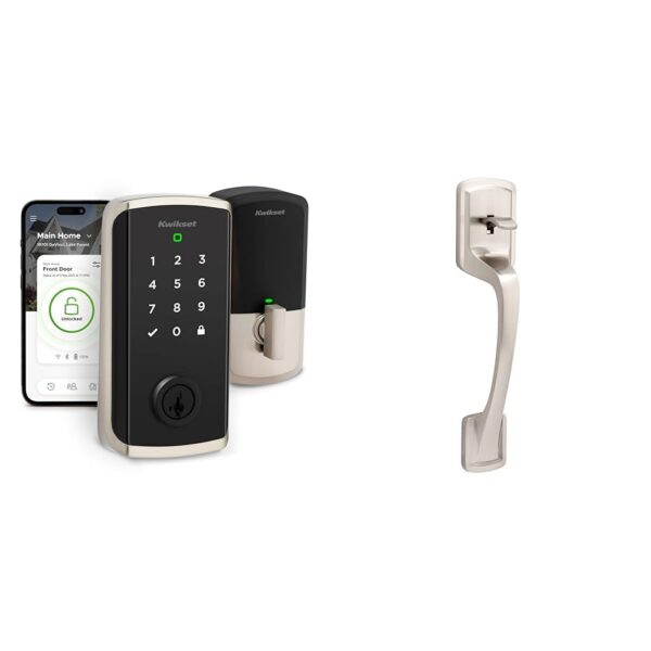 Cerradura Inteligente Kwikset Halo Select con Juego de Manijas Praga Wi-Fi Acabado Níquel Satinado