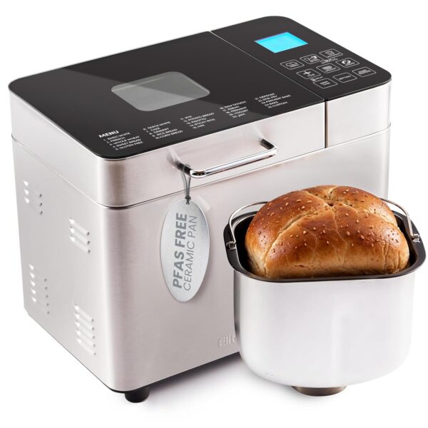 Elite Gourmet Pan programable de 2 libras, sartén Ceralast de cerámica sin PFAS, panel de control de pantalla táctil, 19