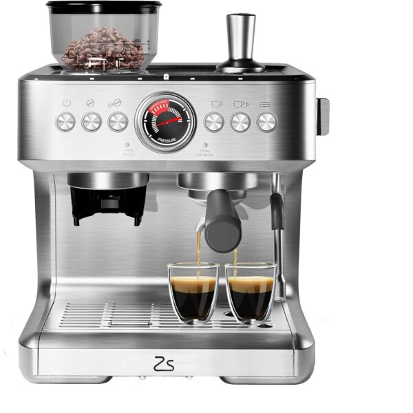 GlowSol Máquina de café expreso con molinillo de frijoles, máquina de café espresso semiautomática, cafetera espresso de