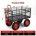 Carrito de jardín de acero de 1400 libras, carro de metal resistente con lados de malla extraíbles, mango giratorio 2 en