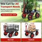 Carrito de jardín de acero de 1400 libras, carro de metal resistente con lados de malla extraíbles, mango giratorio 2 en