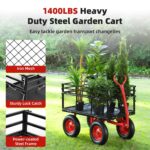 Carrito de jardín de acero de 1400 libras, carro de metal resistente con lados de malla extraíbles, mango giratorio 2 en